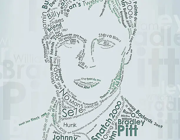 Typographic portrait of Brad Pitt.