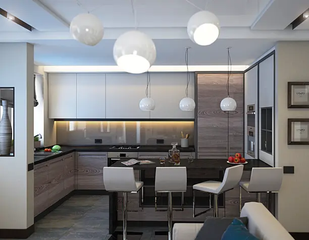 Гостинная-кухня  диз /виз/.... 3D max/Vray/PS