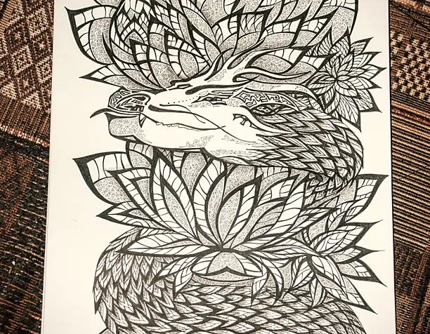 Doodle - Дракон в пионах