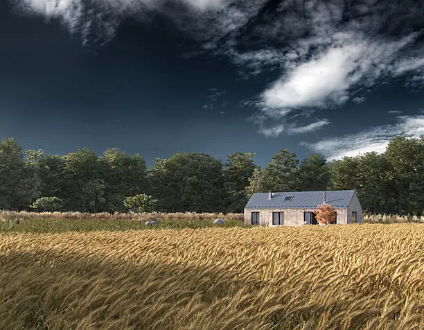 Barn House in field