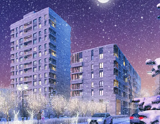 Зимние ракурсы клубного дома по Гришина 16 в Москве