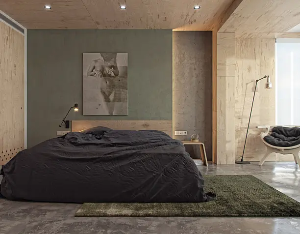 Plywood bedroom.
