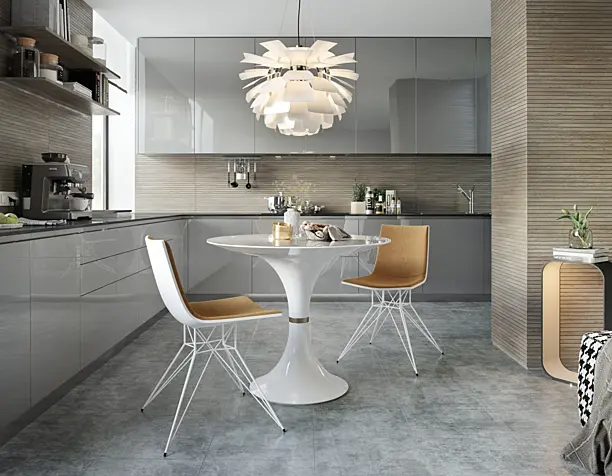 CG - Modern Kitchen In Light Gray Design
