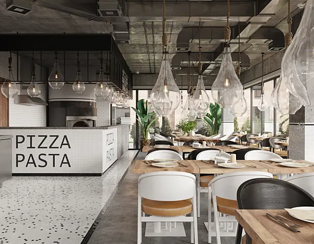 Contemporary pizza-pasta restaurant in Almaty, Kazakhstan