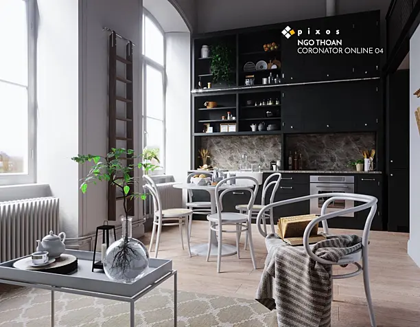 living room & kitchen