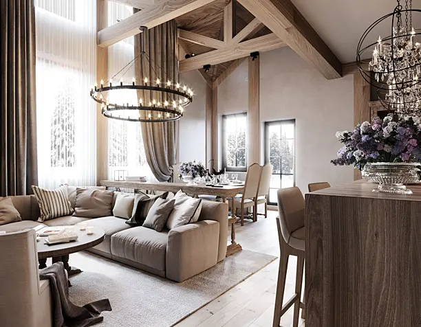 Design project for a country house in the style of a chalet