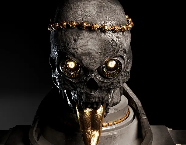 Gray skull with gold tongue