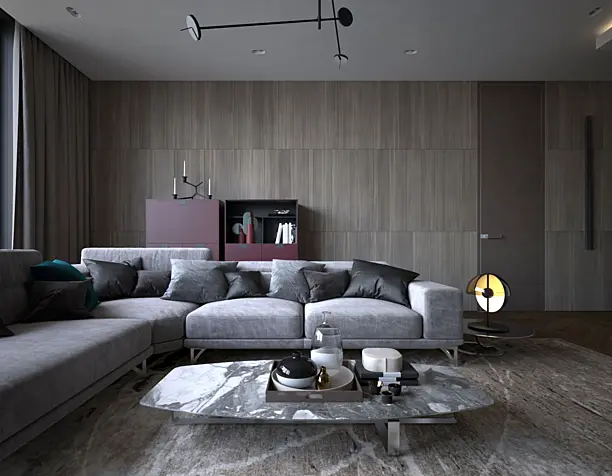 Luxury apartment living room and dining area
