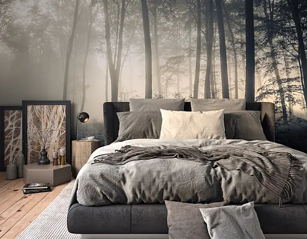 Bedroom in the misty forest.
