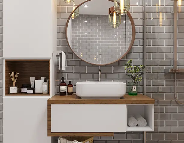 Grey|wood bathroom
