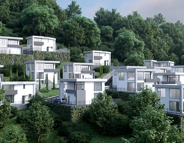 Little boxes on the hillside.