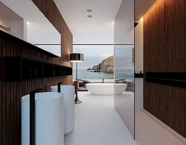 Minimalist bathroom.Made by reference