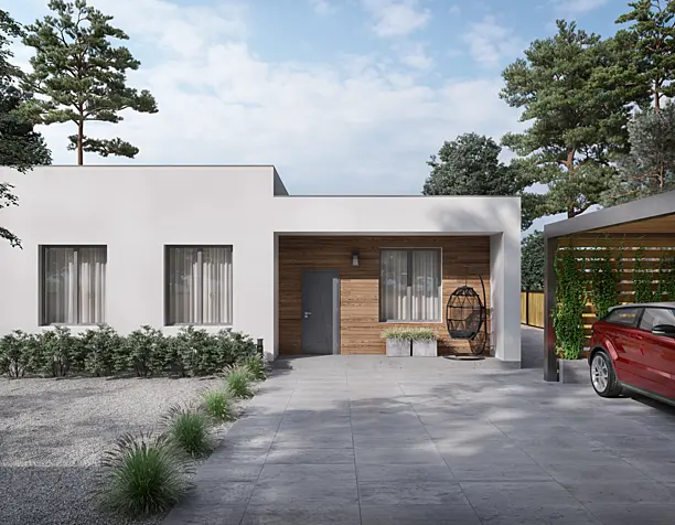 3D architectural visualzation of a one-story house