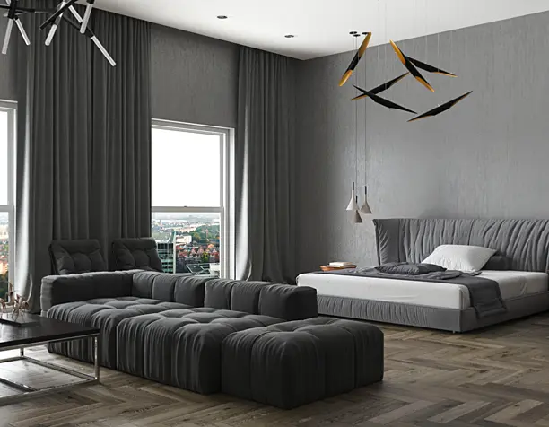Master bedroom and living