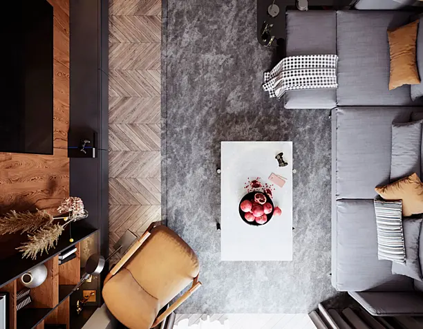 Living room & kitchen.