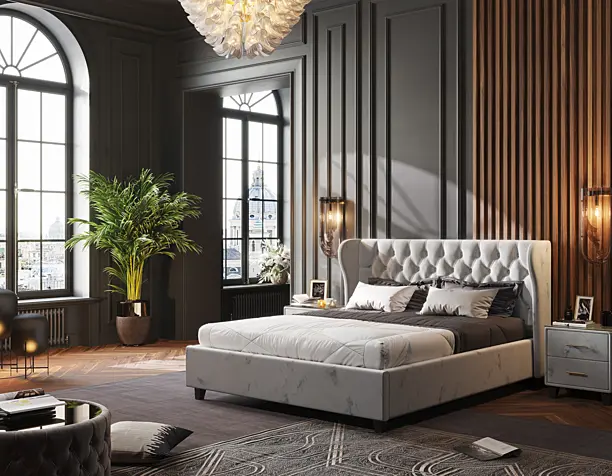 Bedroom with black walls