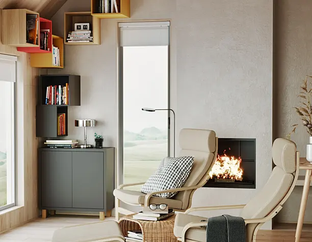 Living room with stylish storage solutions (сделано по референсу)