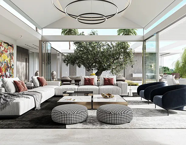 Living room surrounded by nature