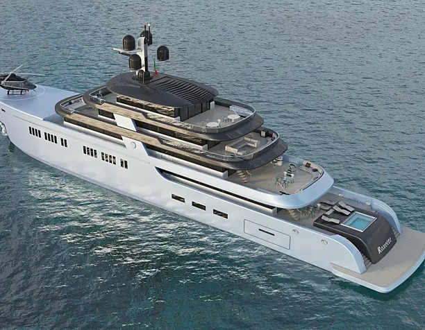 Yacht Roxette with helicopter Ansat