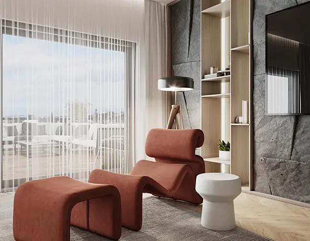 Visualization of the kitchen-living in a modern style.