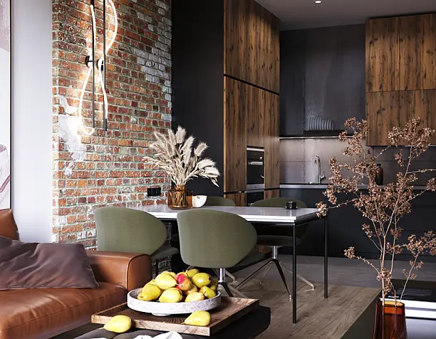 loft with glass blocks in the layout of the apartment