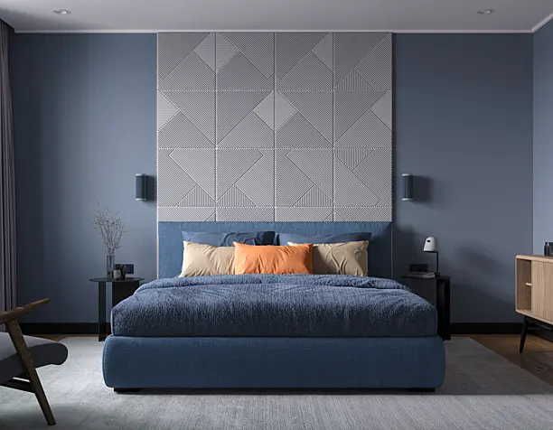 Modern bedroom in blue tones(сделано по референсу)