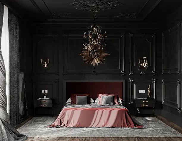 темная спальня, dark bedroom; samadov_design