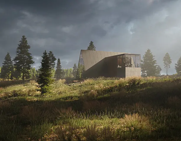 Architectural concept of house in mountains