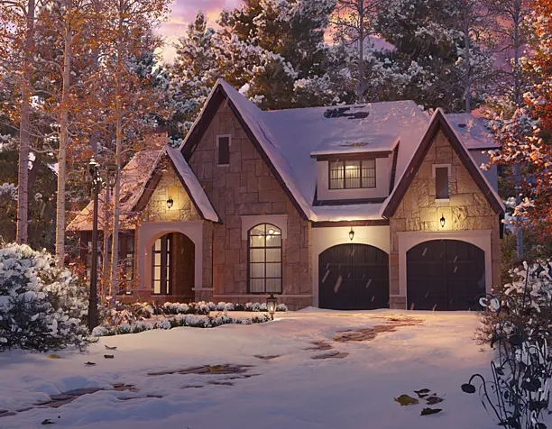 "House in the forest". Snowy winter, golden autumn and springtime.