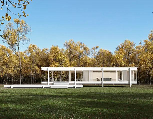 Farnsworth House by Ludwig Mies van der Rohe (сделано по референсу)