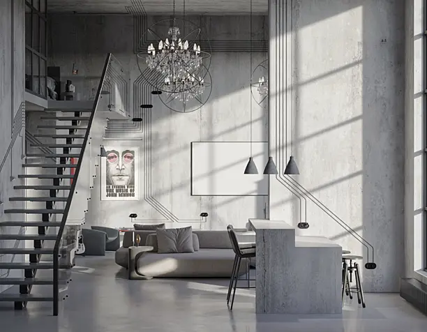 Brutalism-style interior