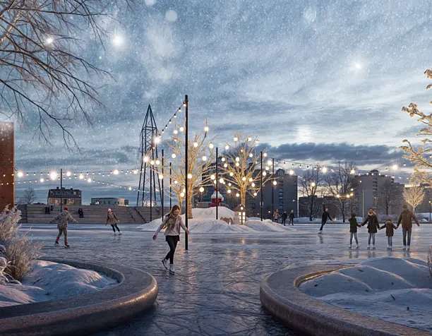 Residential complex. Ice rink shot