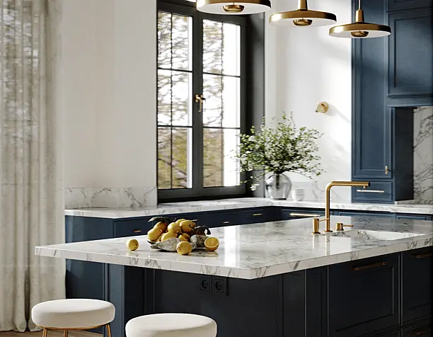 Deep blue kitchen in a private house