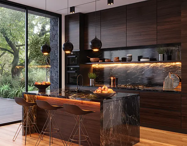 Dark coloured kitchen