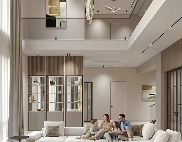 Modern Double Height Living Room |Warm Minimal Interior