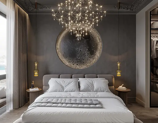 Современная спальня с лунным декором