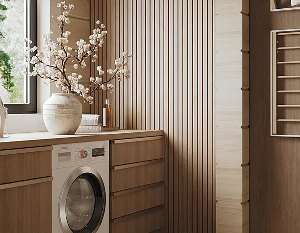 Laundry room in a log house