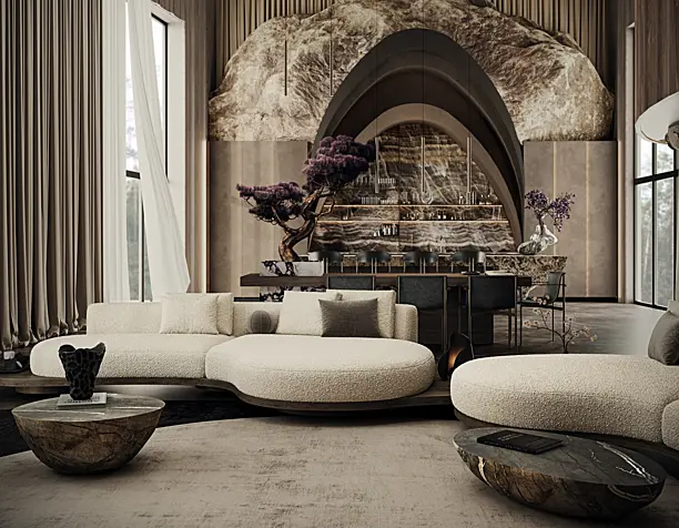 Living space with rock kitchen