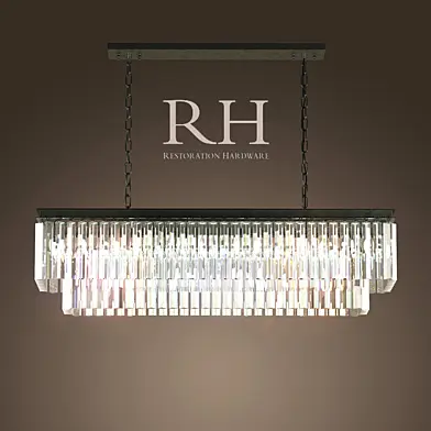 RH/ 1920S ODEON GLASS FRINGE RECTANGULAR CHANDELIER SMALL IRON