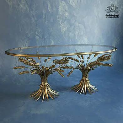 Coco Chanel style wheat coffeetable in glass and gold