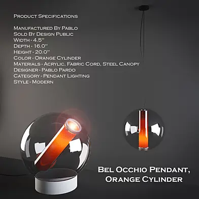 Bel Occhio Pendant, Orange Cylinder