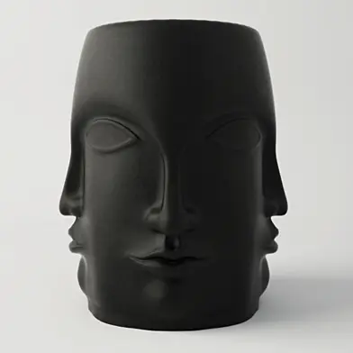 Black Carved Faces Garden Stool