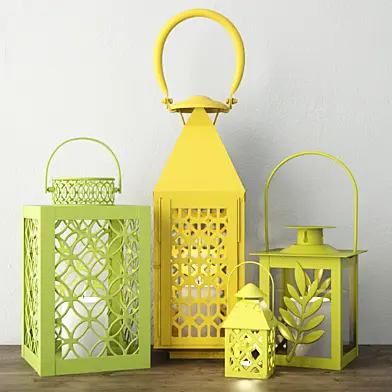 Green & Yellow Metal Lanterns