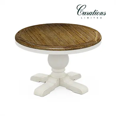 48'' ROUND TRESTLE VINTAGE WHITE TABLE