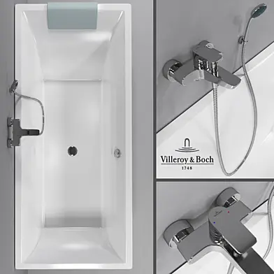 Ванна Villeroy&Boch Squaro, смеситель для ванны Villeroy & Boch Subway