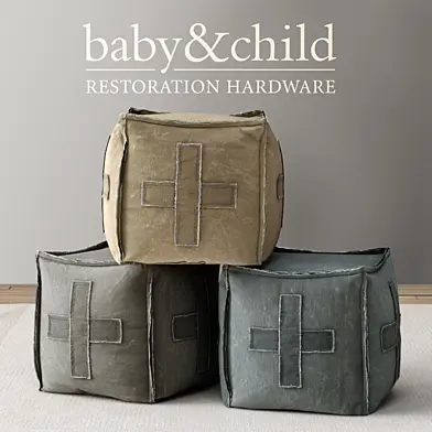 RH/ DISTRESSED CANVAS SQUARE POUF