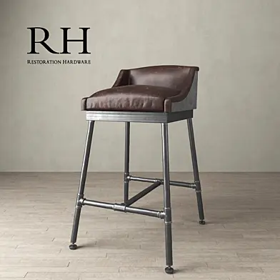 IRON SCAFFOLD LEATHER STOOL