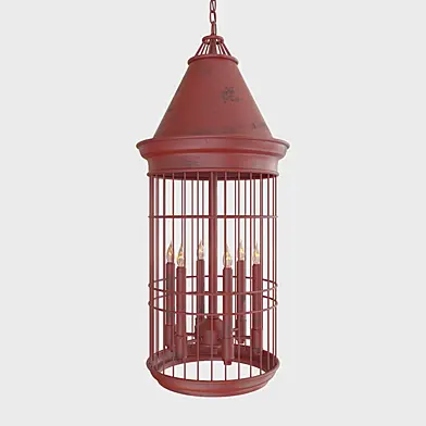 Kathy Kuo | Conical Red Bird Cage 6 Light Entryway Chandelier