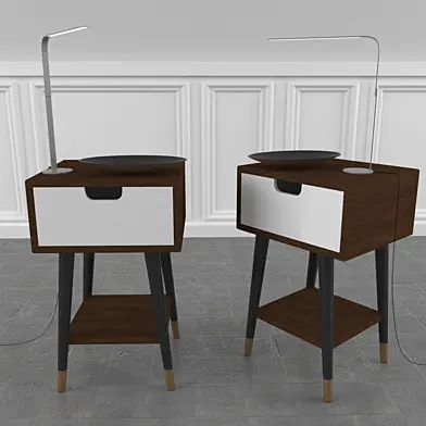 Nightstand with lamp and bowl