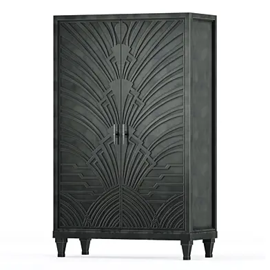 Шкаф / Комод / Гардероб / Miranda Hollywood Regency Art Deco Carved Wood Gunmetal Cabinet